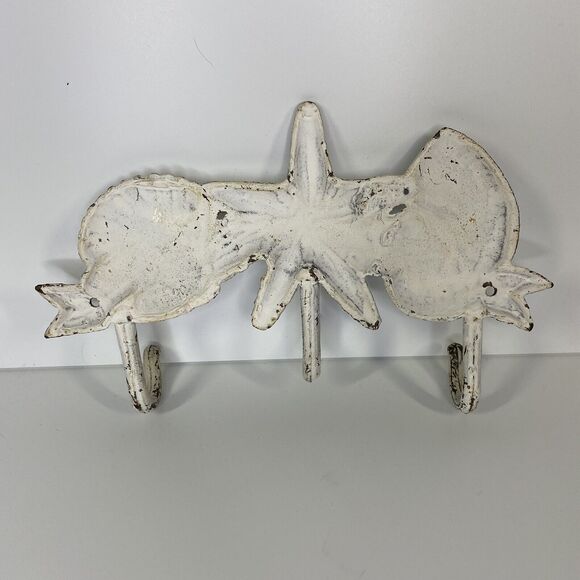 Beachy Cast Iron Key Hook Sun Sand Fun Beach Shell Starfish Chippy Nautical - Picture 3 of 10